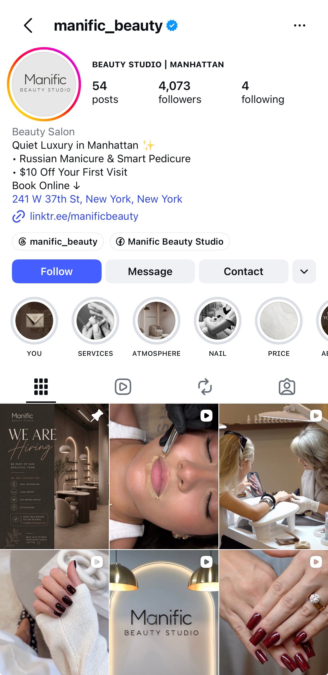 Manific Beauty Instagram profile