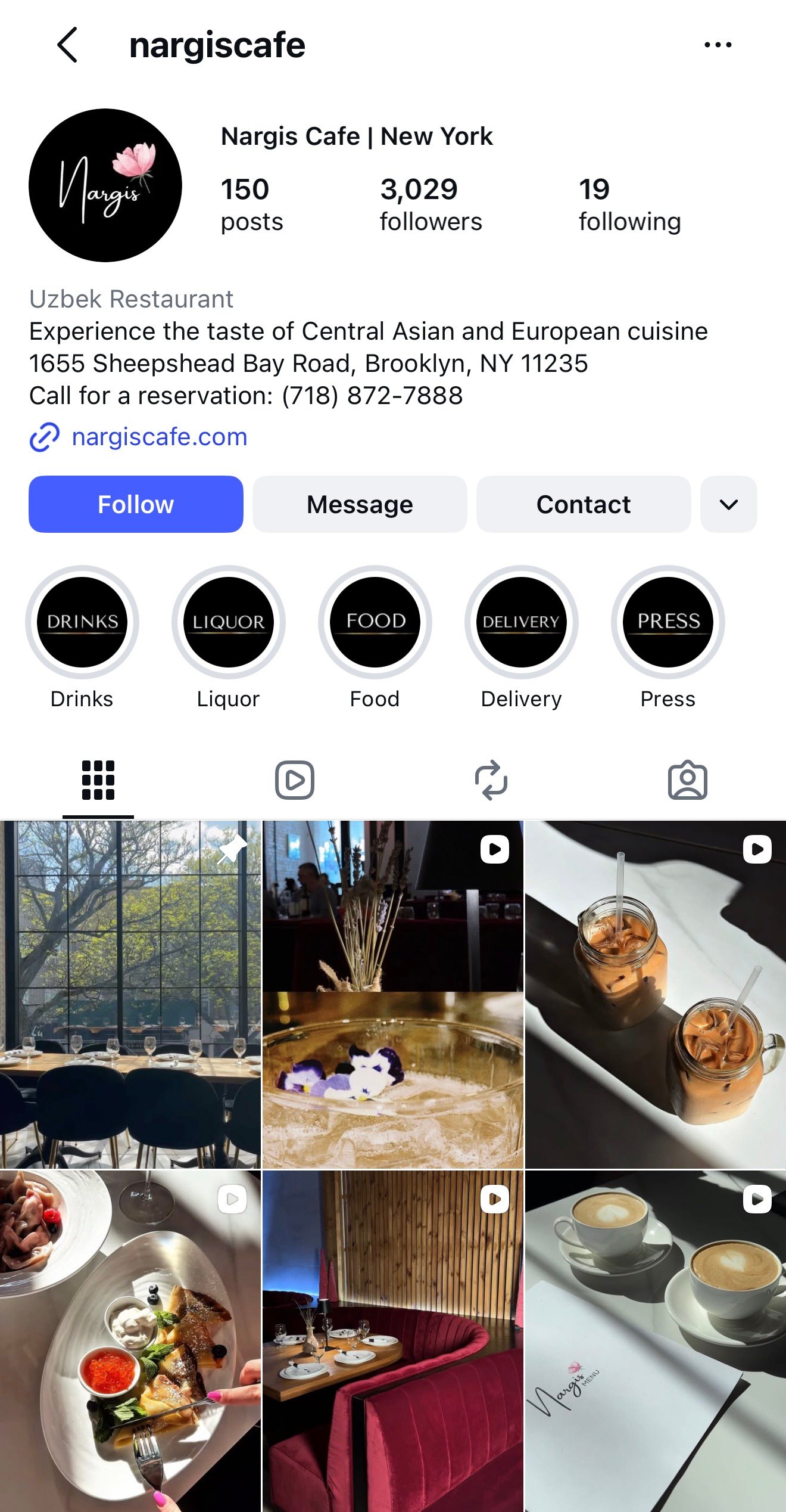 Nargis Cafe social media profile